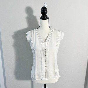 Veronica Beard Cream Smocked Button Up Silk Blouse Size 4